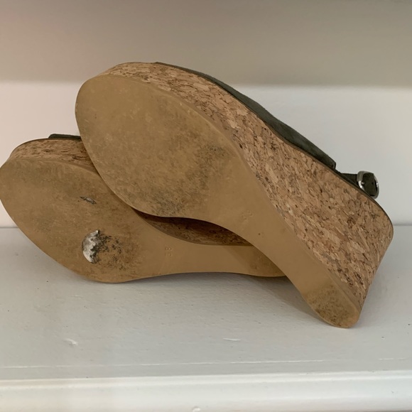 Shoe Box Loden /Olive Suede Open Toe Wedge 38 - Picture 5 of 8